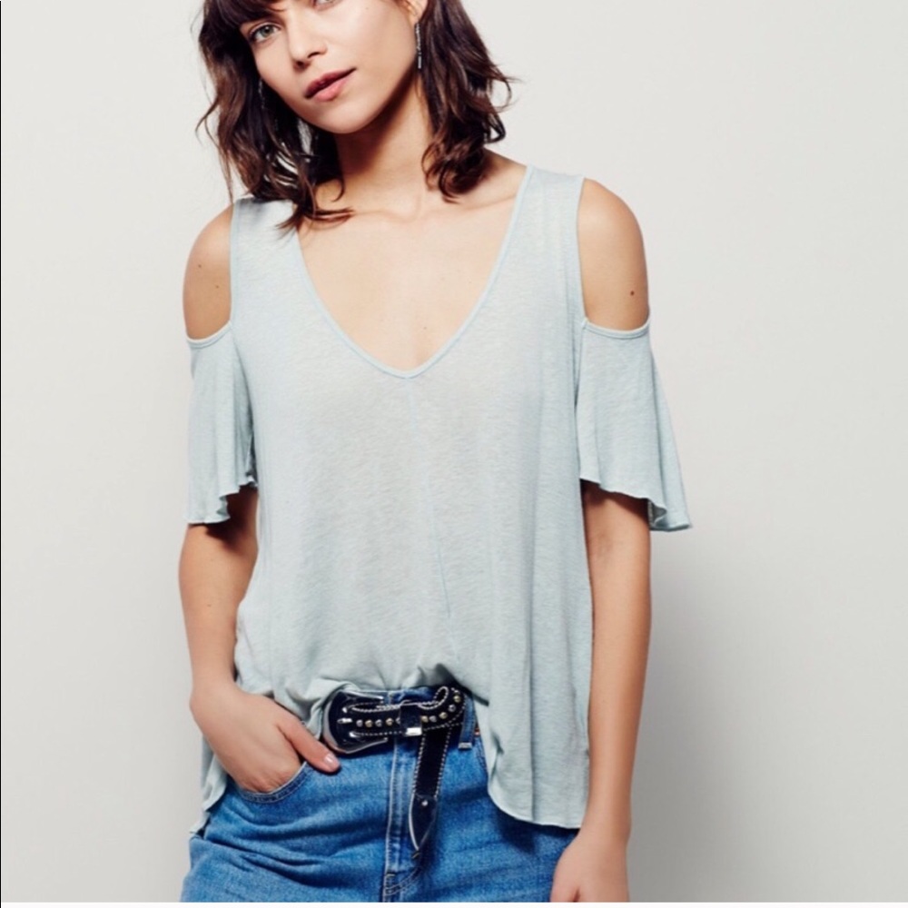 Free People Mint Cold Shoulder Bittersweet Tee